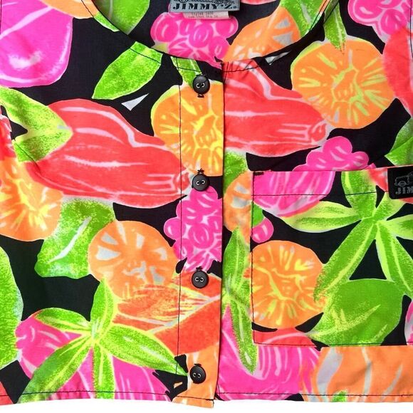 Vintage 80s JIMMY'Z Neon Tropical Floral Cropped Sleeveless Top Sz M - Picture 2 of 9